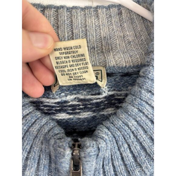 L.L. Bean Men's XL Shetland Wool Sweater Quarter Zip Knit Vintage Blue Fair Isle - Picture 5 of 8